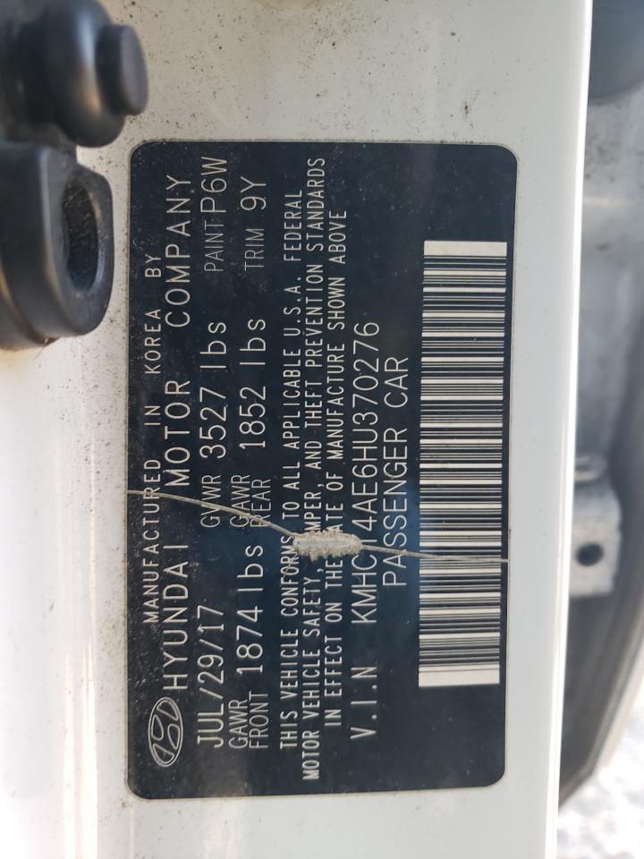 2017 Hyundai Accent VIN KMHCT4AE6HU370276 Copart auction photo, front end damage thumbnail 13