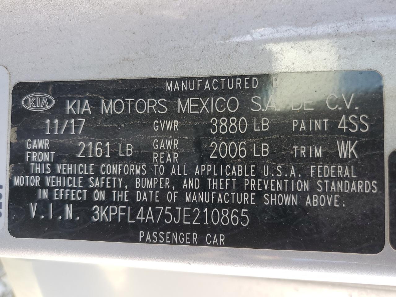 2018 KIA Forte VIN 3KPFL4A75JE210865 Copart auction photo, front end / side damage thumbnail 14
