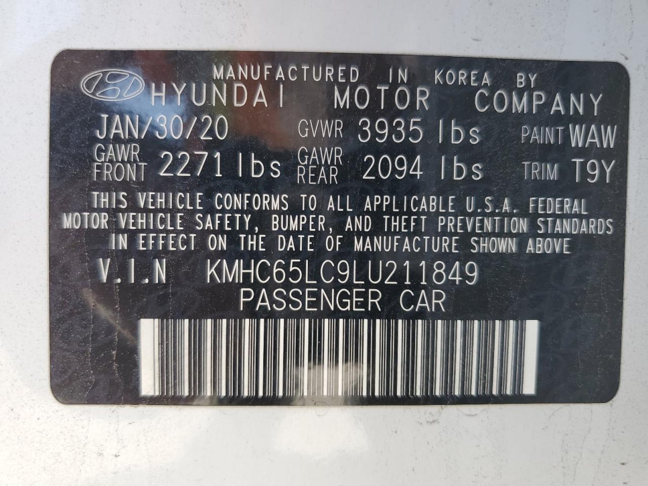 2020 Hyundai IONIQ VIN KMHC65LC9LU211849 Copart auction photo, front end / minor dent/scratches damage thumbnail 12