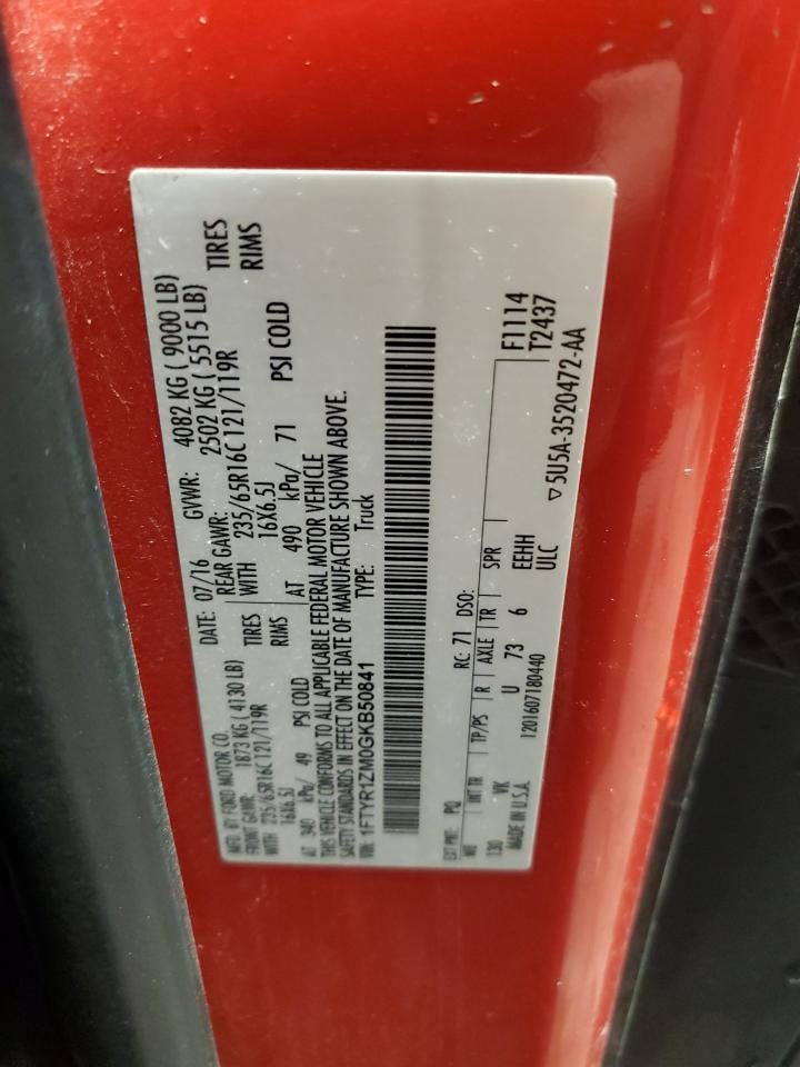 2016 Ford Transit VIN 1FTYR1ZM0GKB50841 Copart auction photo, top/roof damage thumbnail 13