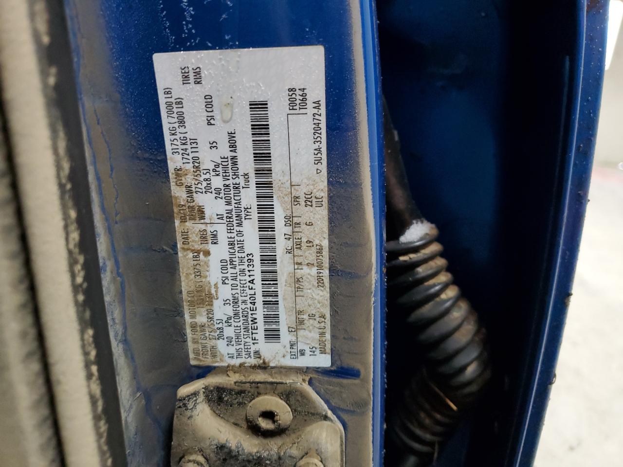2020 Ford F-150 VIN 1FTEW1E40LFA11393 Copart auction photo, water/flood damage thumbnail 12
