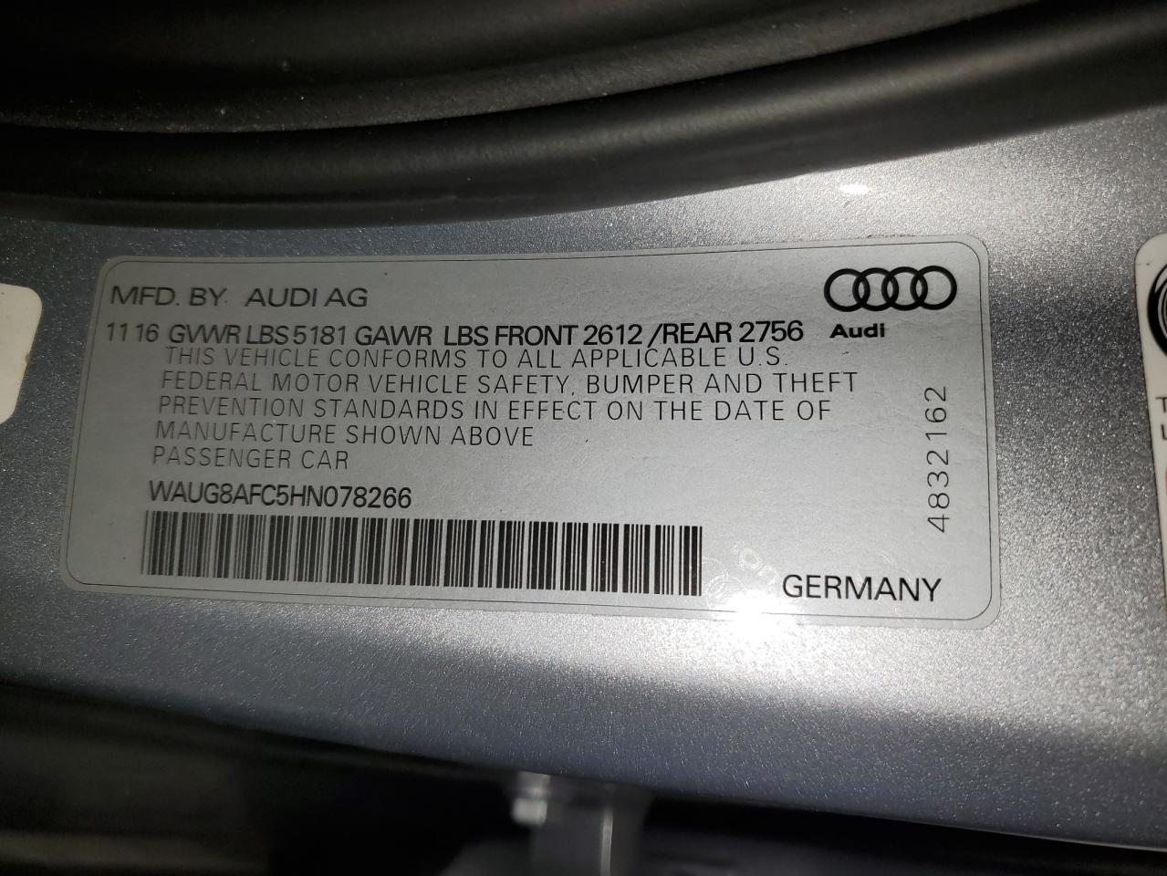2017 Audi A6 VIN WAUG8AFC5HN078266 Copart auction photo, all over damage thumbnail 12