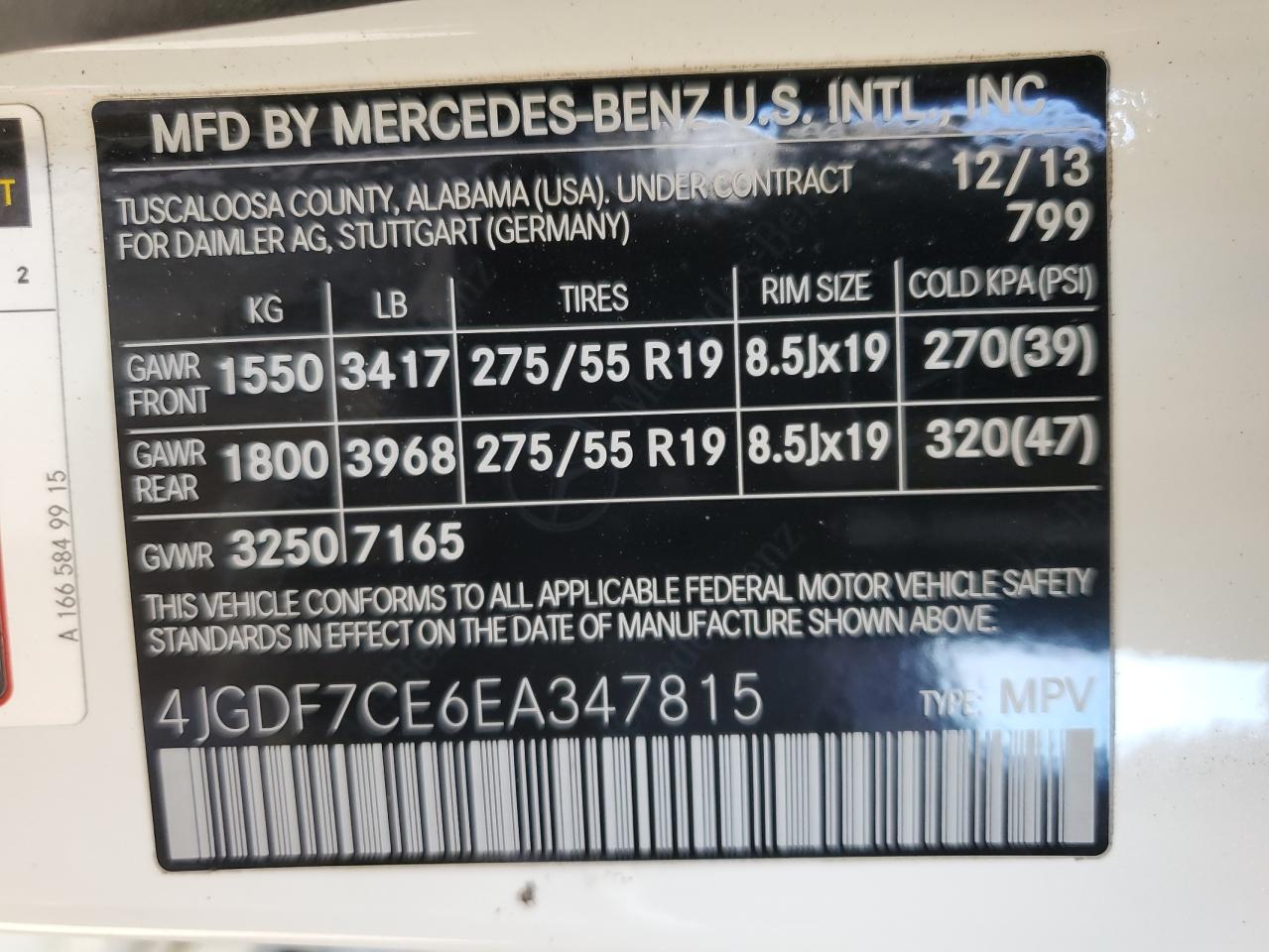 2014 Mercedes-Benz GL-klasse VIN 4JGDF7CE6EA347815 Copart auction photo, normal wear damage thumbnail 13