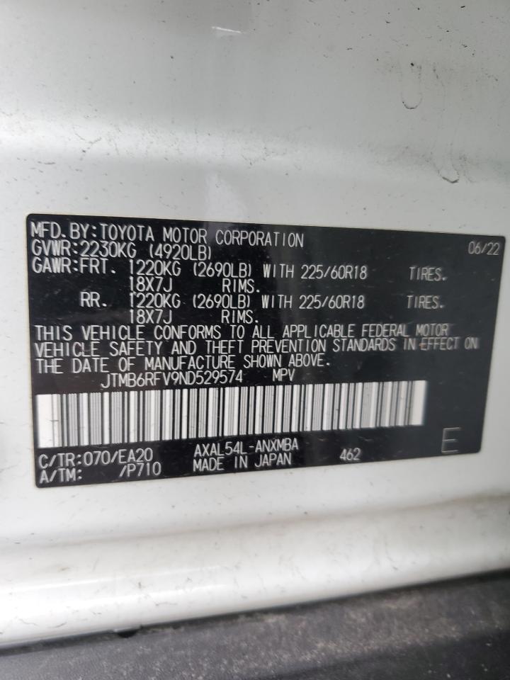 2022 Toyota RAV 4 VIN JTMB6RFV9ND529574 Copart auction photo, side damage thumbnail 12