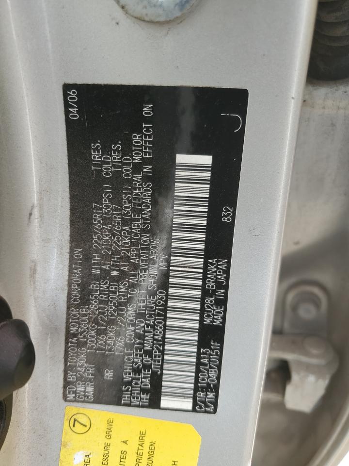 2006 Toyota Highlander VIN JTEEP21A860171930 Copart auction photo, mechanical damage thumbnail 12
