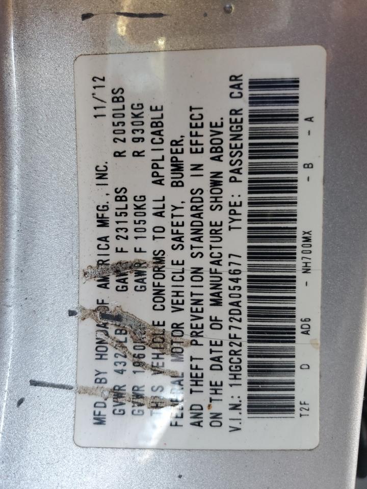 2013 Honda Accord VIN 1HGCR2F72DA054677 Copart auction photo, side / minor dent/scratches damage thumbnail 12