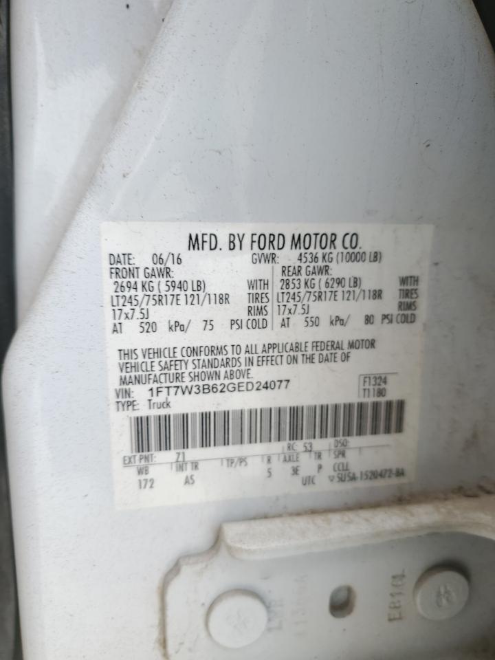 2016 Ford F350 VIN 1FT7W3B62GED24077 Copart auction photo, front end damage thumbnail 14