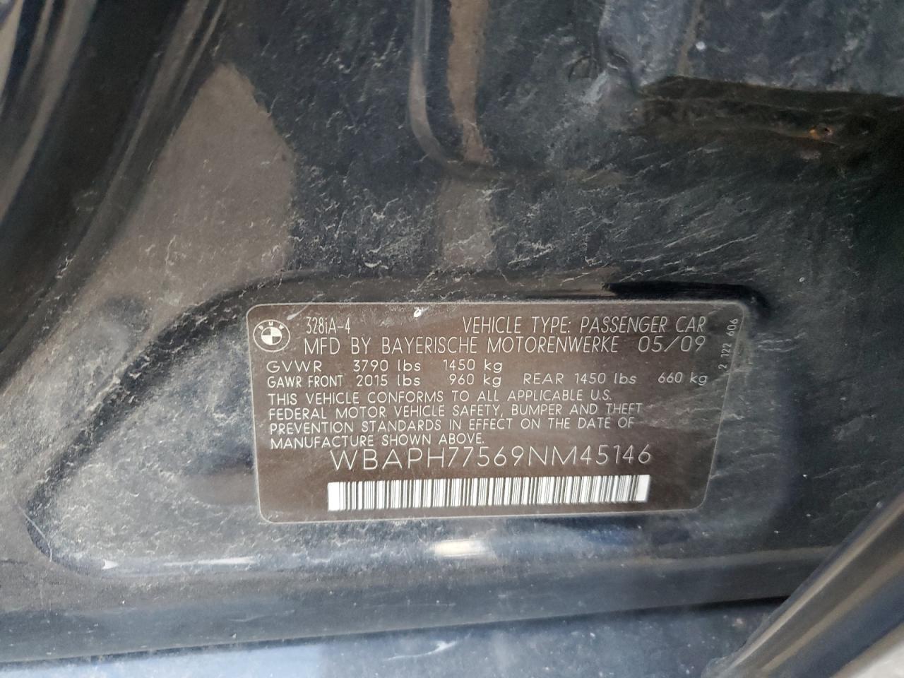 2009 BMW 3er VIN WBAPH77569NM45146 Copart auction photo, front end damage thumbnail 12