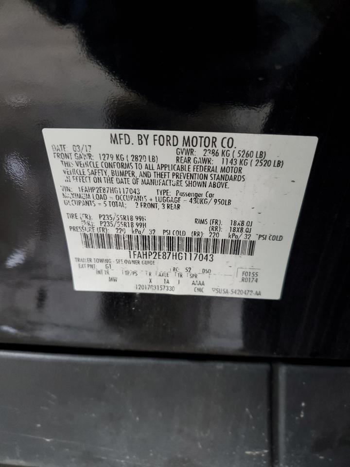 2017 Ford Taurus VIN 1FAHP2E87HG117043 Copart auction photo, rear end / front end damage thumbnail 13