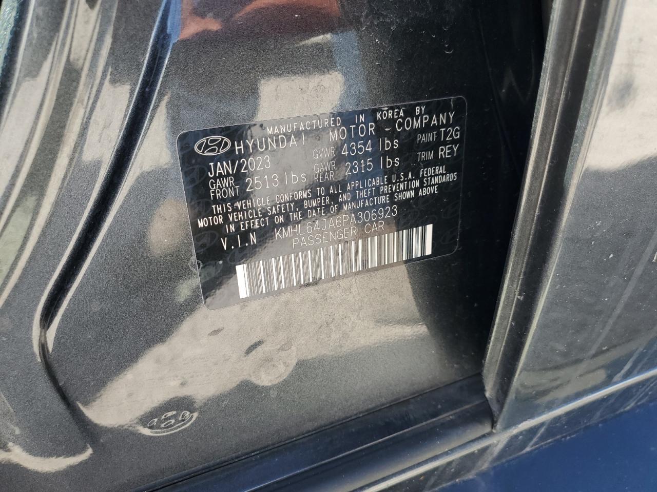 2023 Hyundai Sonata VIN KMHL64JA6PA306923 Copart auction photo, water/flood damage thumbnail 13