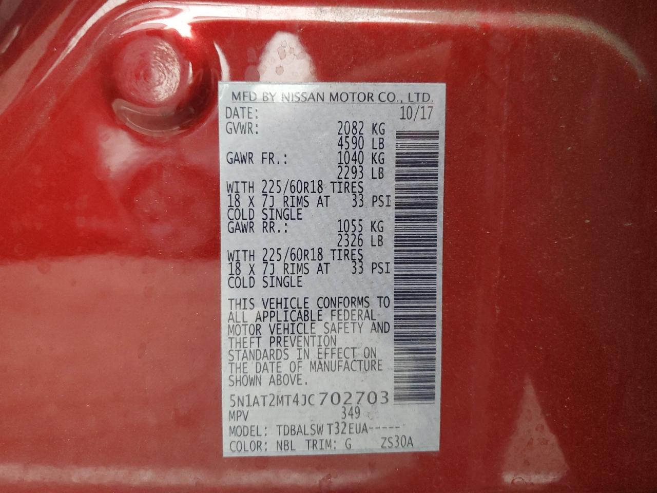2018 Nissan Rogue VIN 5N1AT2MT4JC702703 Copart auction photo, front end damage thumbnail 15