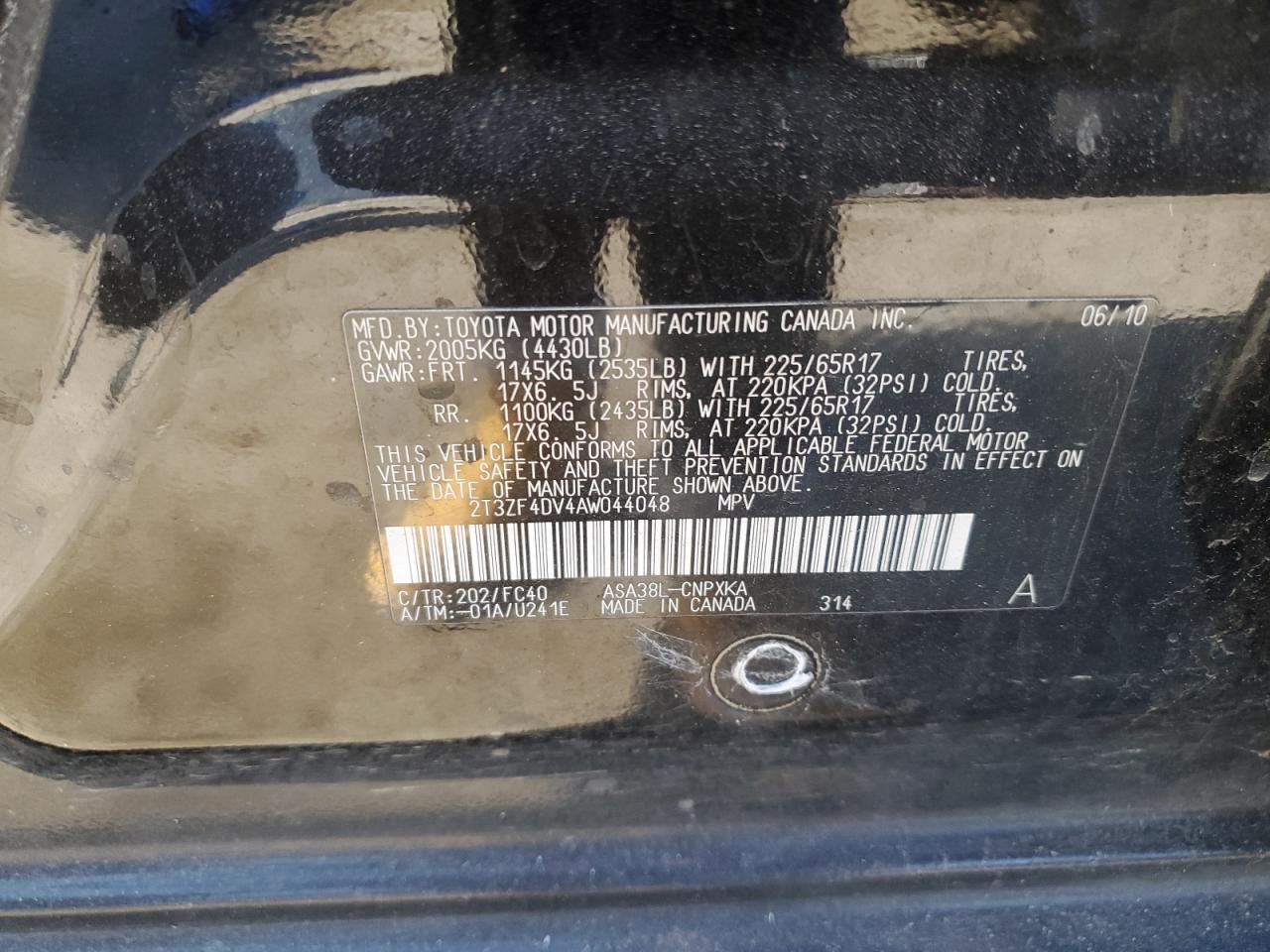 2010 Toyota RAV 4 VIN 2T3ZF4DV4AW044048 Copart auction photo, minor dent/scratches damage thumbnail 12