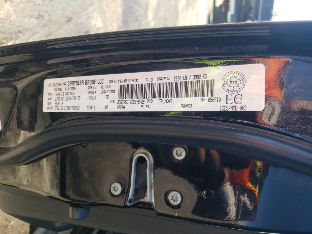 2013 RAM 2500 VIN 3C6TR5CT2DG578728 Copart auction photo, front end damage thumbnail 13