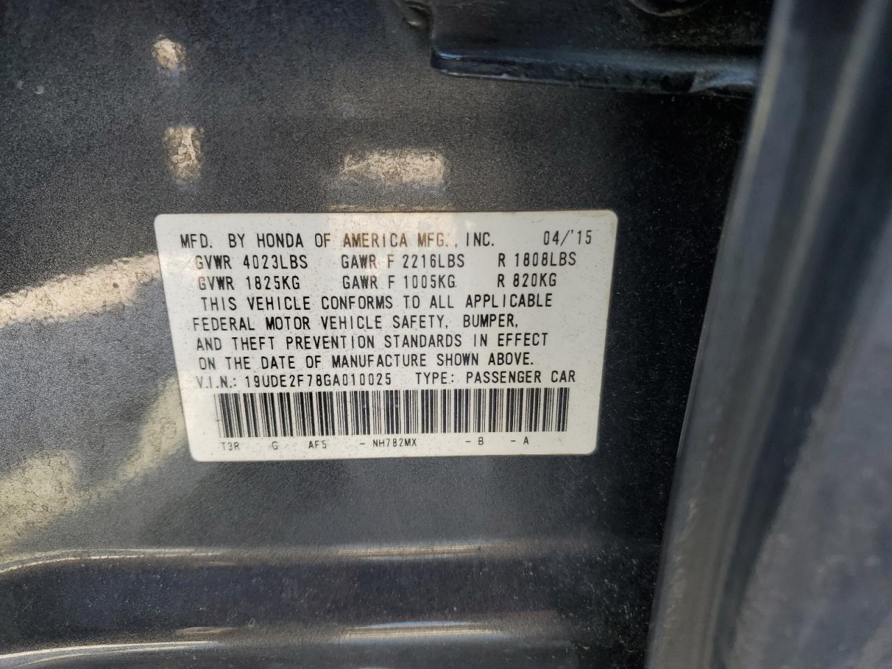 2016 Acura ILX VIN 19UDE2F78GA010025 Copart auction photo, side damage thumbnail 12