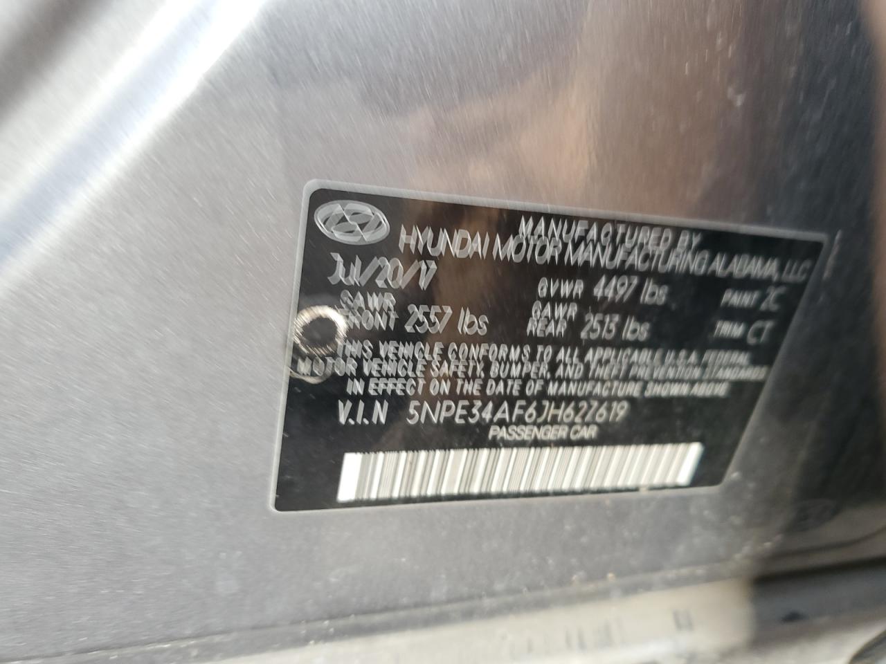 2018 Hyundai Sonata VIN 5NPE34AF6JH627619 Copart auction photo, all over / stripped damage thumbnail 13