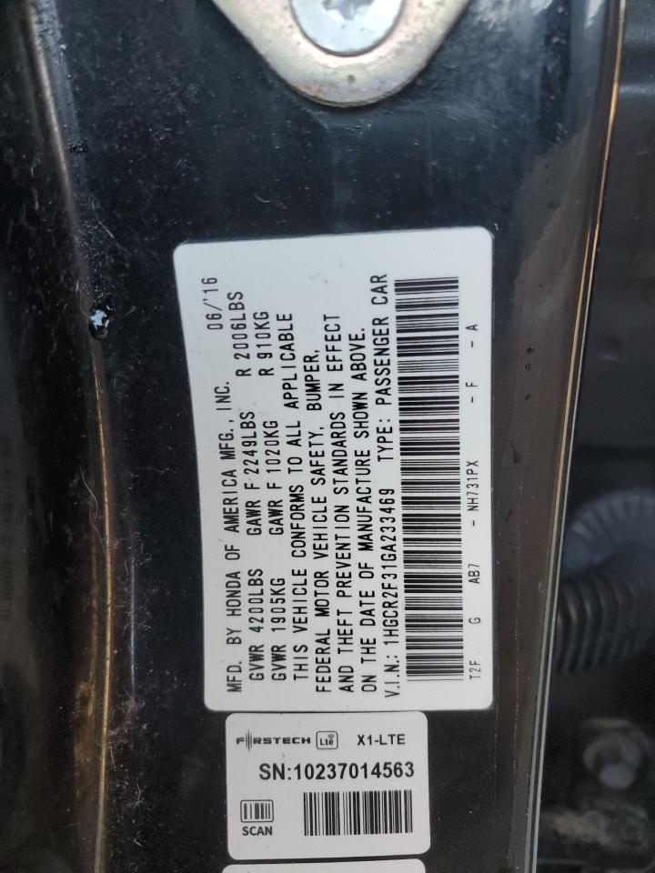 2016 Honda Accord VIN 1HGCR2F31GA233469 Copart auction photo, front end / side damage thumbnail 14