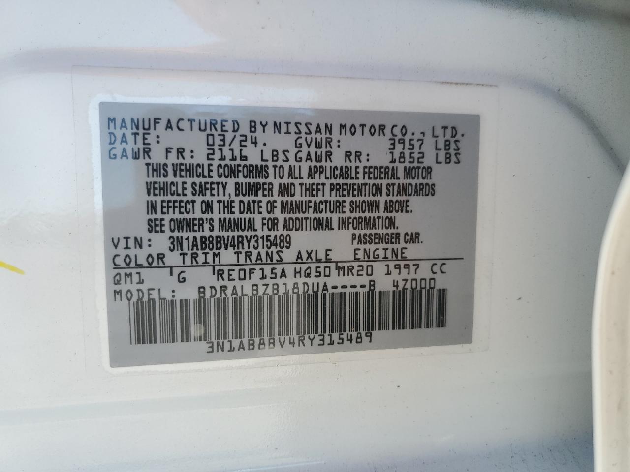 2024 Nissan Sentra VIN 3N1AB8BV4RY315489 Copart auction photo, front end damage thumbnail 14