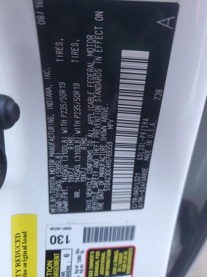 2017 Toyota Sienna VIN 5TDXZ3DC4HS769359 Copart auction photo, front end damage thumbnail 13