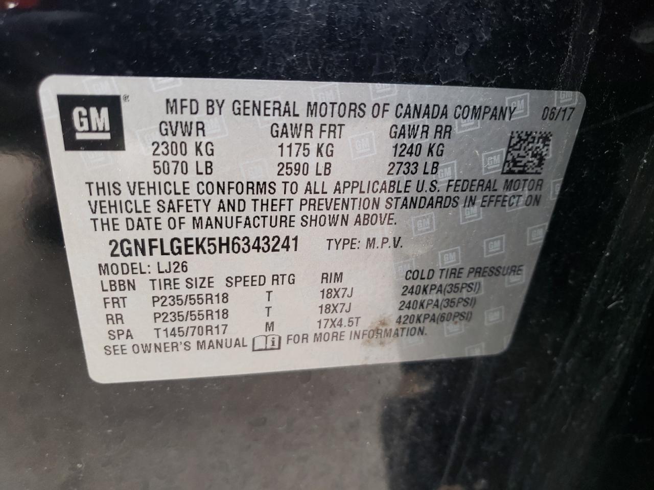 2017 Chevrolet Equinox VIN 2GNFLGEK5H6343241 Copart auction photo, front end damage thumbnail 14