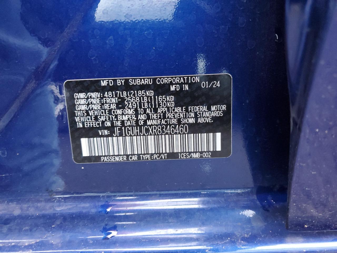2024 Subaru Impreza VIN JF1GUHJCXR8346460 Copart auction photo, front end damage thumbnail 13