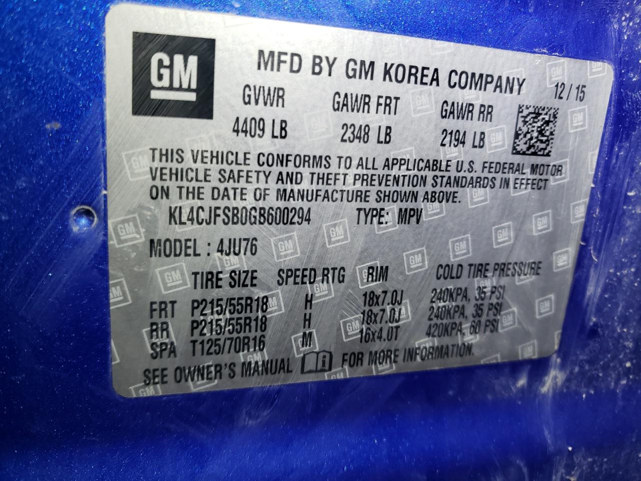 2016 Buick Encore VIN KL4CJFSB0GB600294 Copart auction photo, normal wear damage thumbnail 13