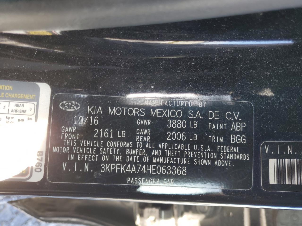 2017 KIA Forte VIN 3KPFK4A74HE063368 Copart auction photo, front end / rear end damage thumbnail 13