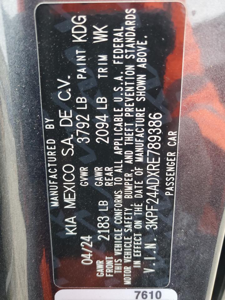 2024 KIA Forte VIN 3KPF24ADXRE789386 Copart auction photo, rear end damage thumbnail 13