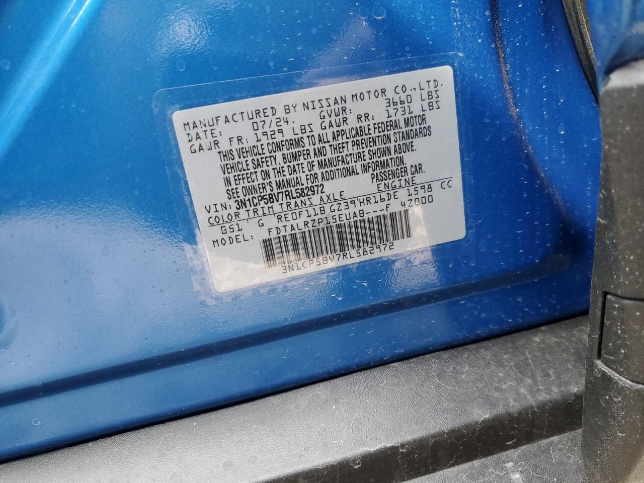 2024 Nissan Kicks VIN 3N1CP5BV7RL582972 Copart auction photo, front end / side damage thumbnail 14