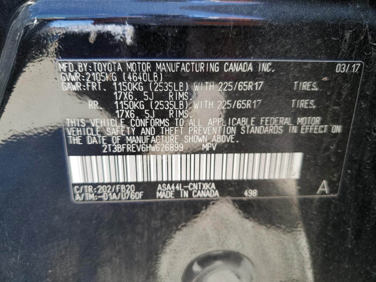 2017 Toyota RAV 4 VIN 2T3BFREV6HW626899 Copart auction photo, all over damage thumbnail 12