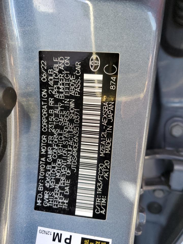 2022 Toyota Corolla VIN JTDS4MCE6N3510371 Copart auction photo, front end damage thumbnail 12