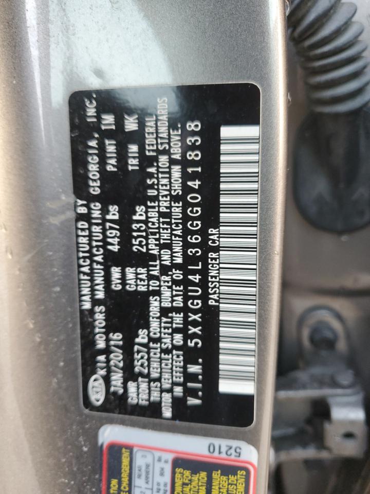 2016 KIA Optima VIN 5XXGU4L36GG041838 Copart auction photo, all over damage thumbnail 12
