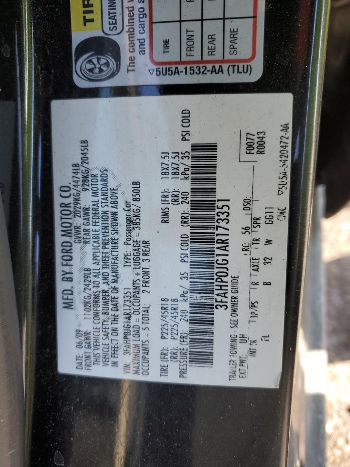 2010 Ford Fusion VIN 3FAHP0JG1AR173351 Copart auction photo, side / rear end damage thumbnail 12