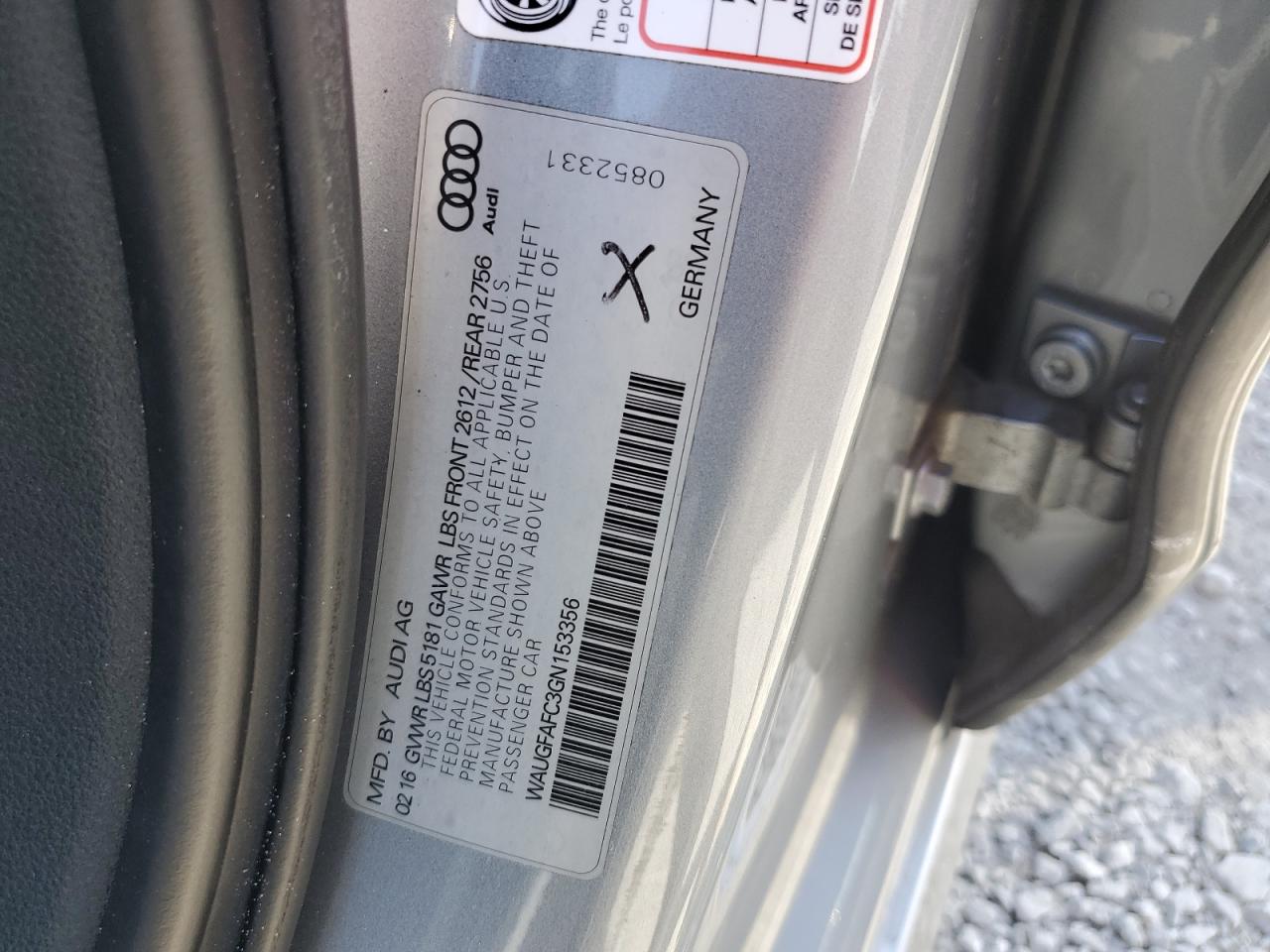 2016 Audi A6 VIN WAUGFAFC3GN153356 Copart auction photo, front end damage thumbnail 12