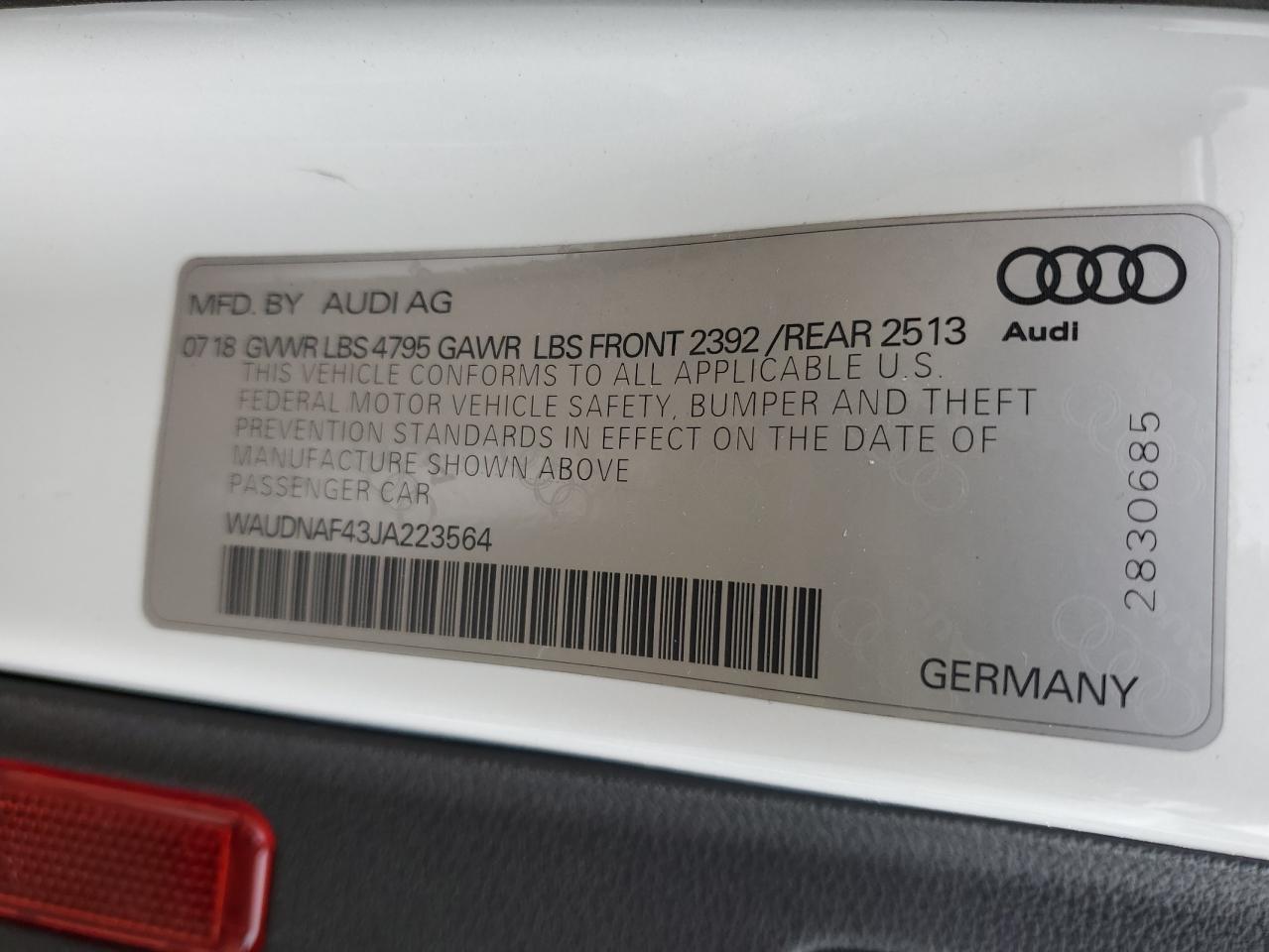 2018 Audi A4 VIN WAUDNAF43JA223564 Copart auction photo, undercarriage / front end damage thumbnail 12