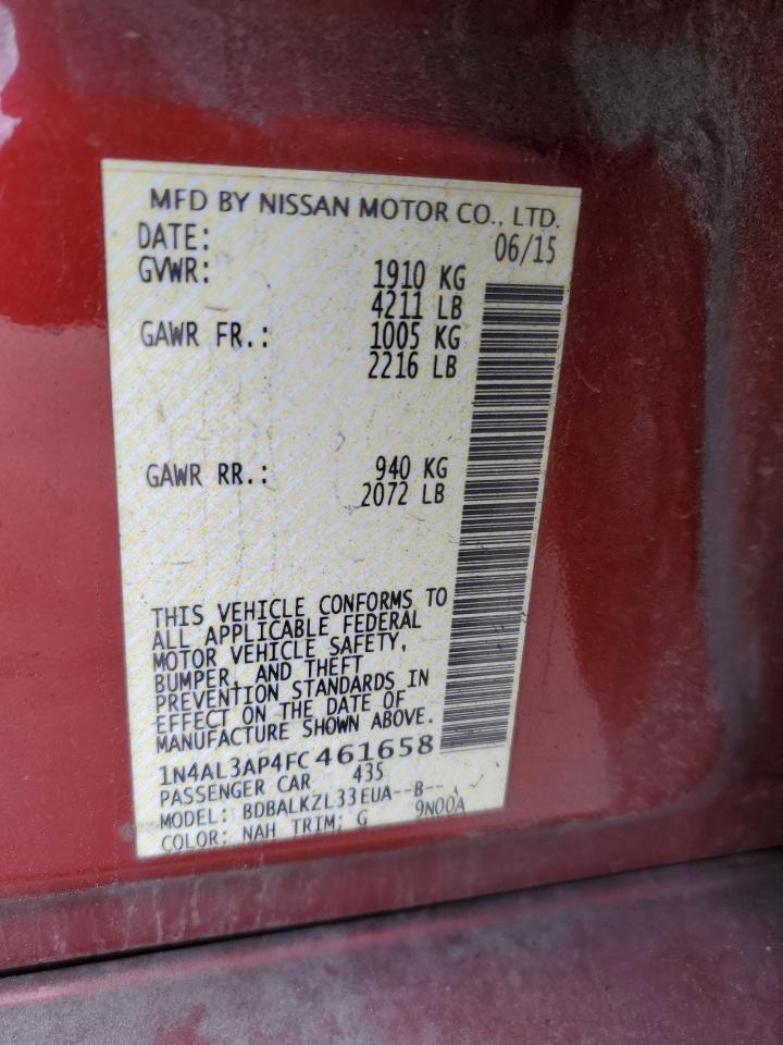 2015 Nissan Altima VIN 1N4AL3AP4FC461658 Copart auction photo, side / front end damage thumbnail 12