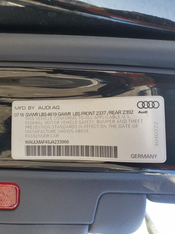2018 Audi A4 VIN WAULMAF49JA233966 Copart auction photo, front end damage thumbnail 13