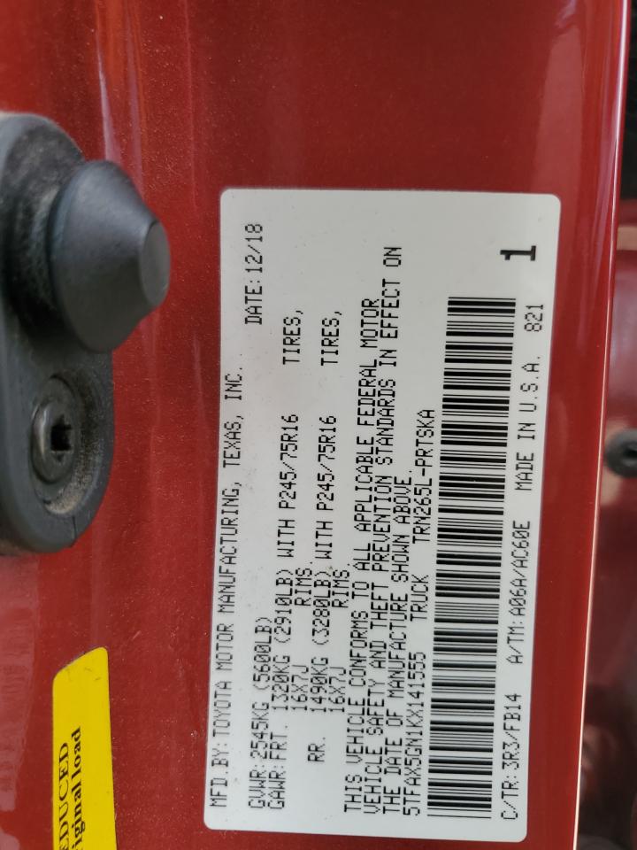 2019 Toyota Tacoma VIN 5TFAX5GN1KX141555 Copart auction photo, all over / undercarriage damage thumbnail 12