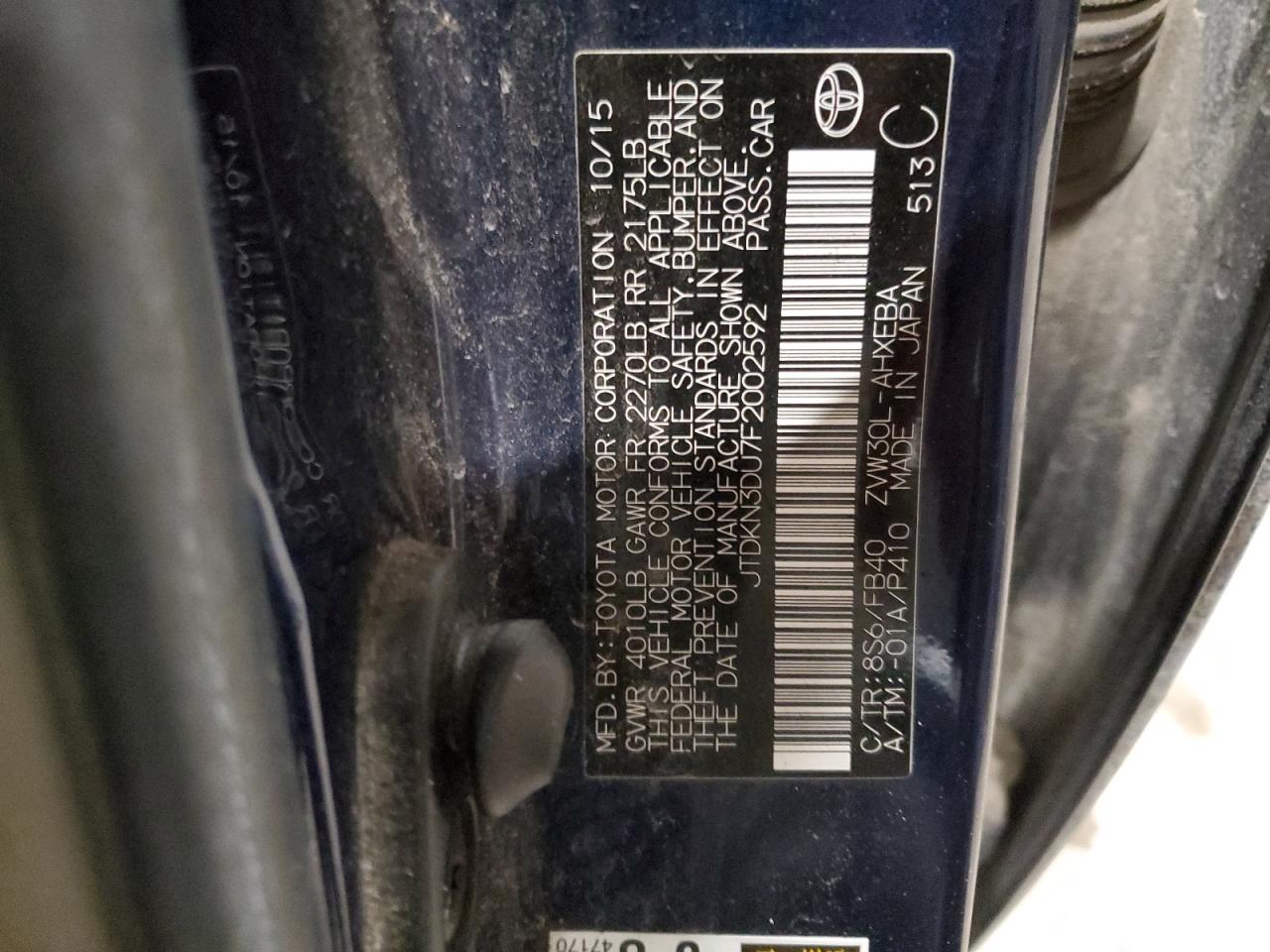 2015 Toyota Prius VIN JTDKN3DU7F2002592 Copart auction photo, front end / minor dent/scratches damage thumbnail 16