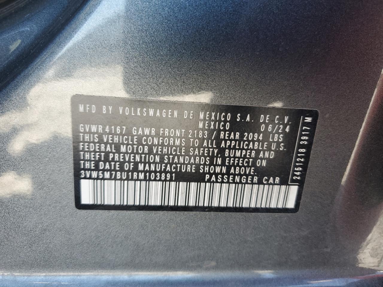 2024 Volkswagen Jetta VIN 3VW5M7BU1RM103891 Copart auction photo, front end / rear end damage thumbnail 14