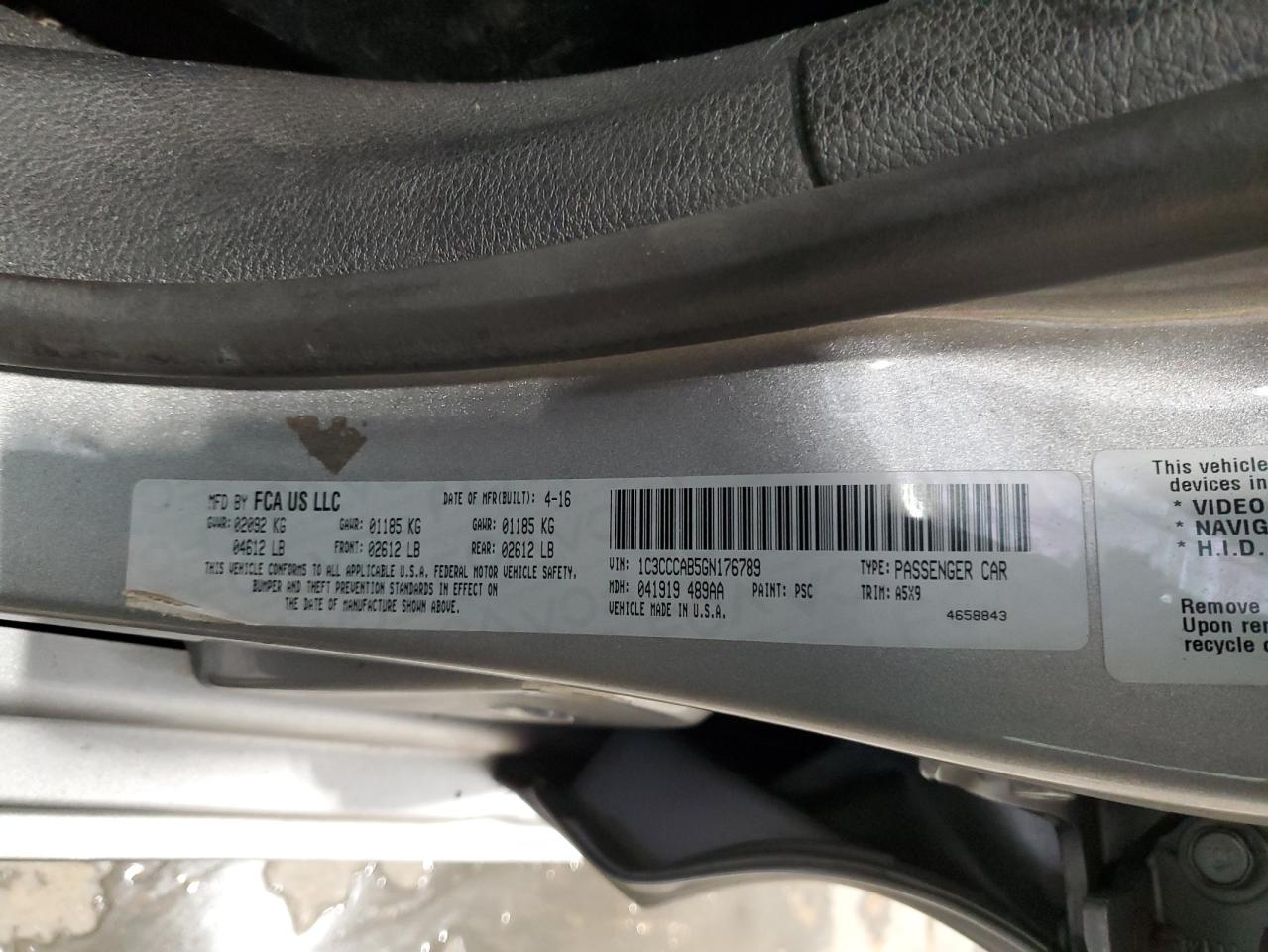2016 Chrysler 200 VIN 1C3CCCAB5GN176789 Copart auction photo, side damage thumbnail 12