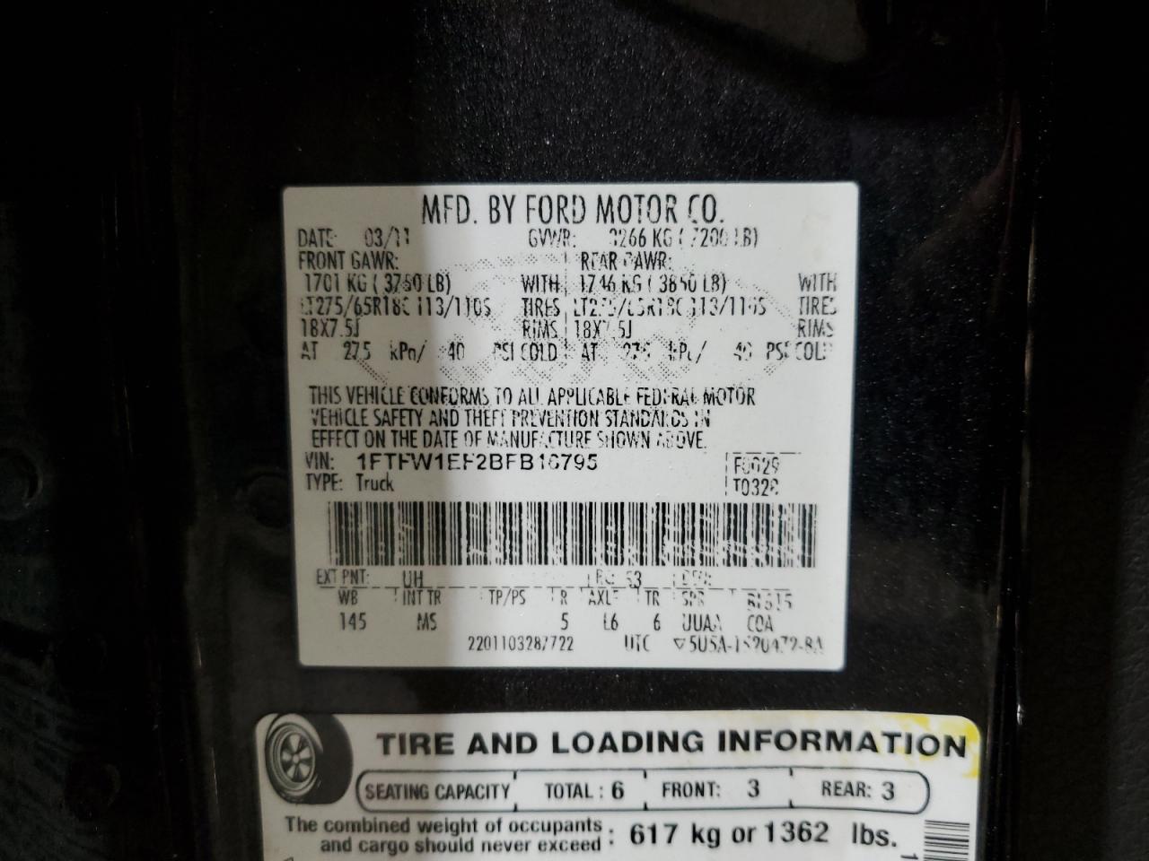 2011 Ford F-150 VIN 1FTFW1EF2BFB16795 Copart auction photo, side damage thumbnail 12