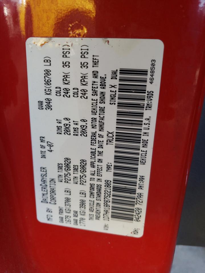 2007 Dodge RAM VIN 1D7HA18P87S221809 Copart auction photo, rear end damage thumbnail 12