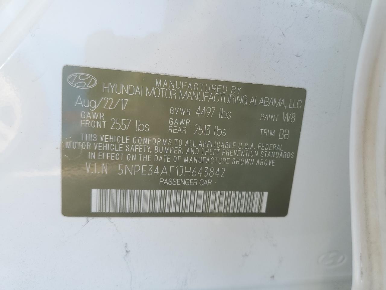 2018 Hyundai Sonata VIN 5NPE34AF1JH643842 Copart auction photo, front end / minor dent/scratches damage thumbnail 12