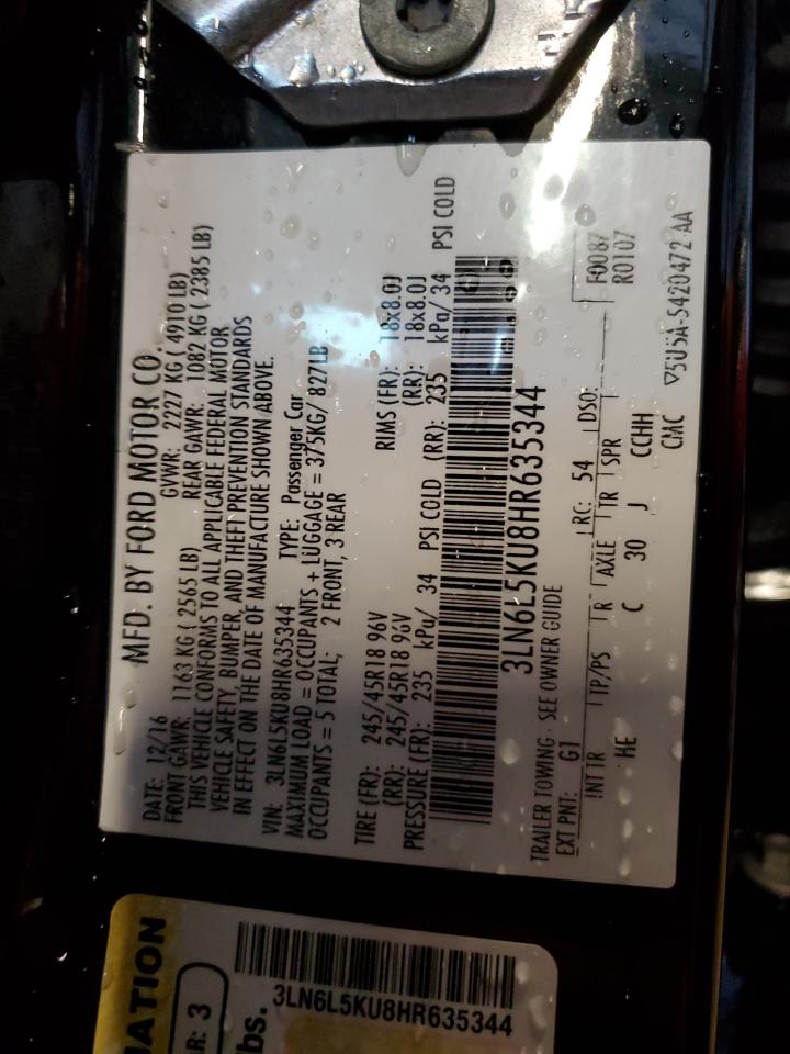 2017 Lincoln MKZ VIN 3LN6L5KU8HR635344 Copart auction photo, front end damage thumbnail 12