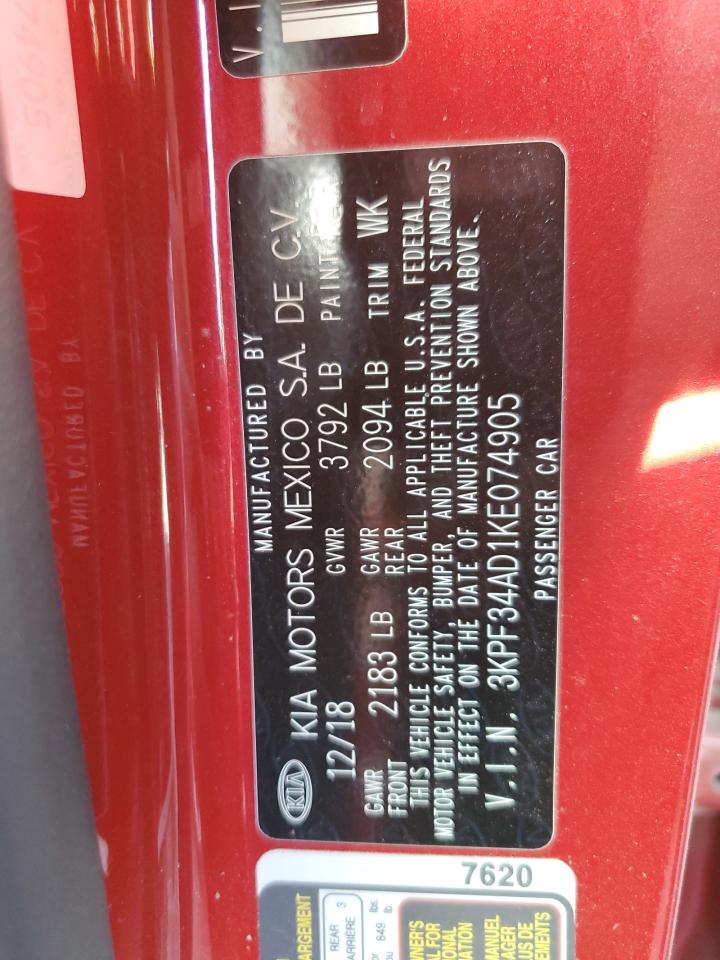 2019 KIA Forte VIN 3KPF34AD1KE074905 Copart auction photo, rear end damage thumbnail 12