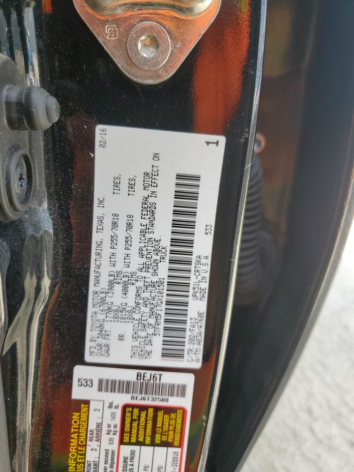 2016 Toyota Tundra VIN 5TFRM5F17GX101501 Copart auction photo, water/flood damage thumbnail 13