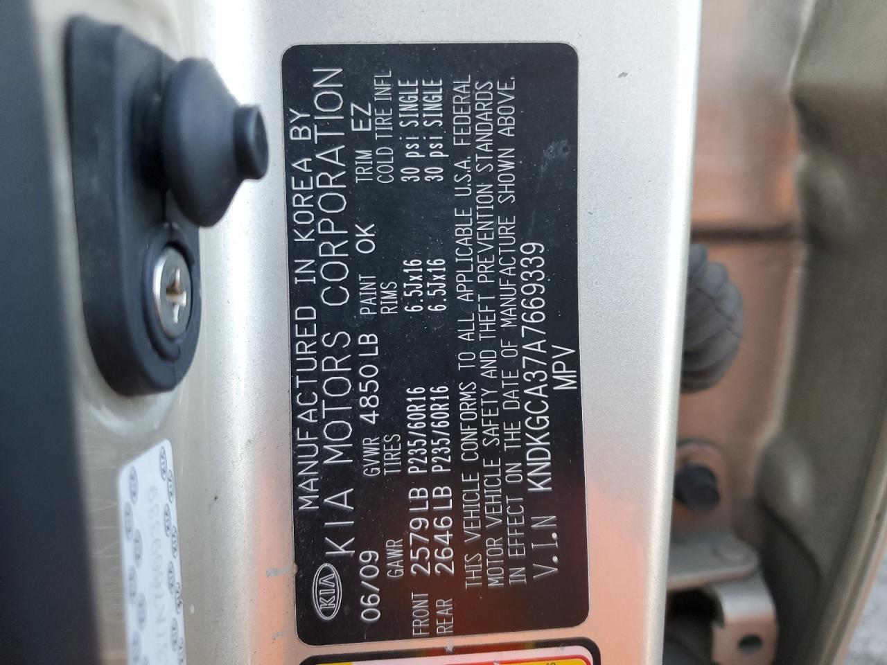 2010 KIA Sportage VIN KNDKGCA37A7669339 Copart auction photo, side damage thumbnail 12