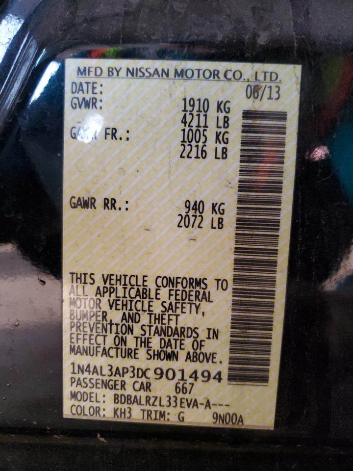 2013 Nissan Altima VIN 1N4AL3AP3DC901494 Copart auction photo, front end damage thumbnail 12