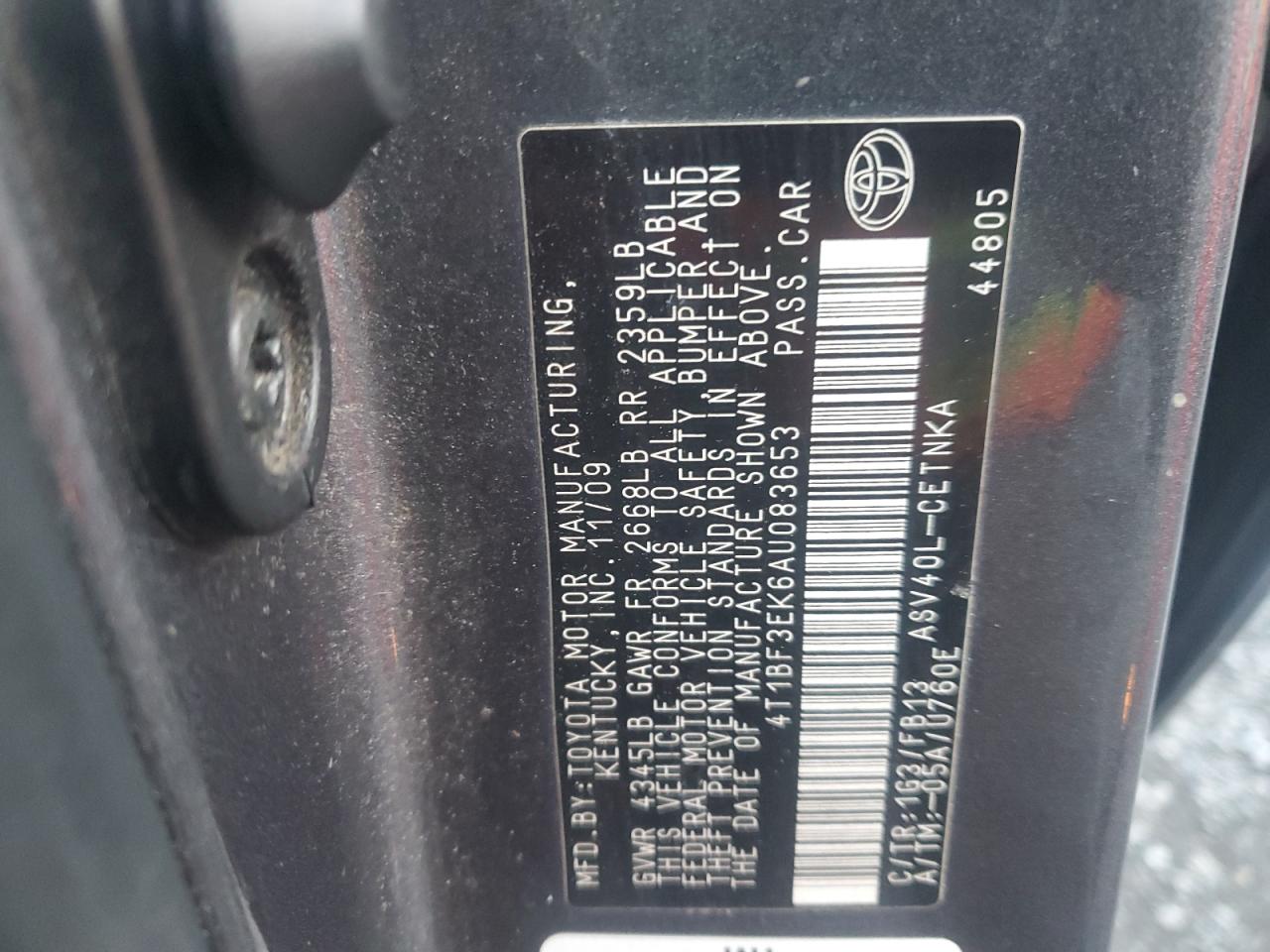 2010 Toyota Camry VIN 4T1BF3EK6AU083653 Copart auction photo, front end / minor dent/scratches damage thumbnail 12