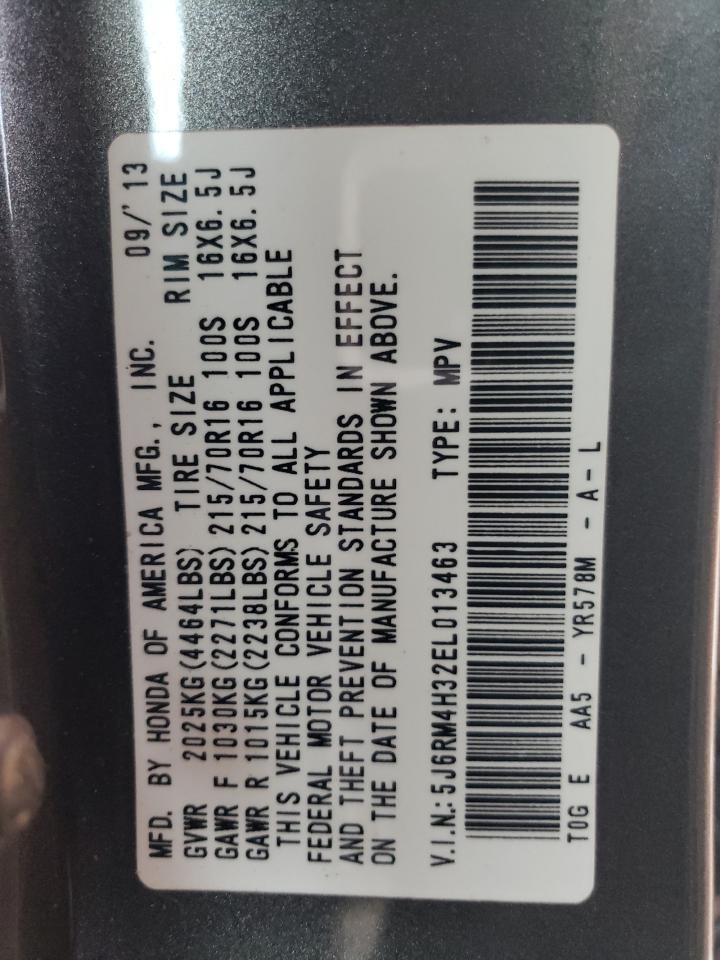 2014 Honda CR-V VIN 5J6RM4H32EL013463 Copart auction photo, front end / side damage thumbnail 14